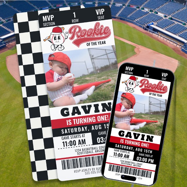 Retro Rookie Of The Year Basketball Photo Birthday Invitation (Creator Uploaded)