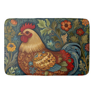 Retro rooster boho chic country chicken  bath mat
