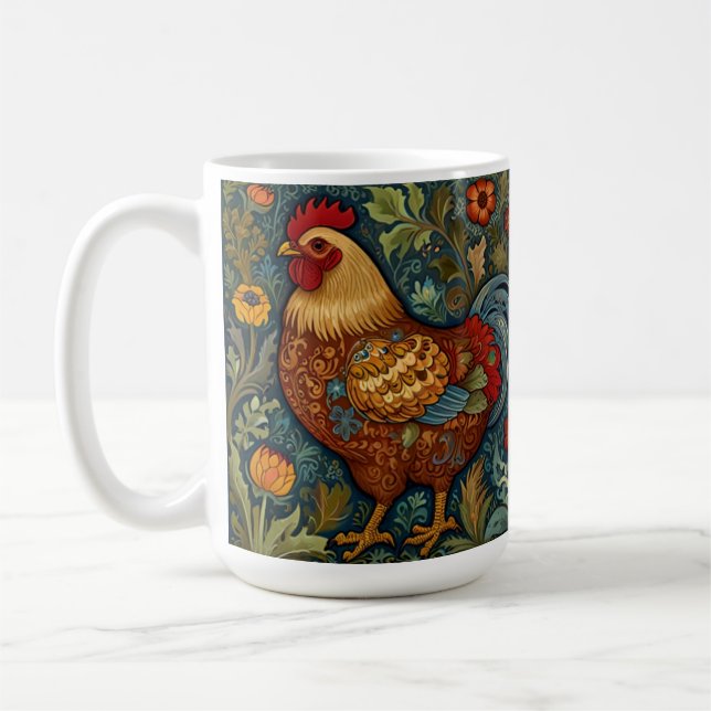 Retro rooster boho chic country chicken  coffee mug (Left)