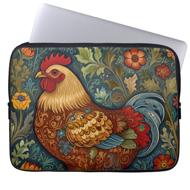 Retro rooster boho chic country chicken  laptop sleeve (Front)