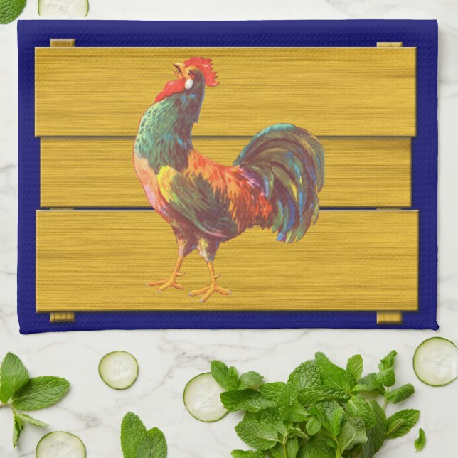 Retro Rooster Crate Art Kitchen Towel (Folded)