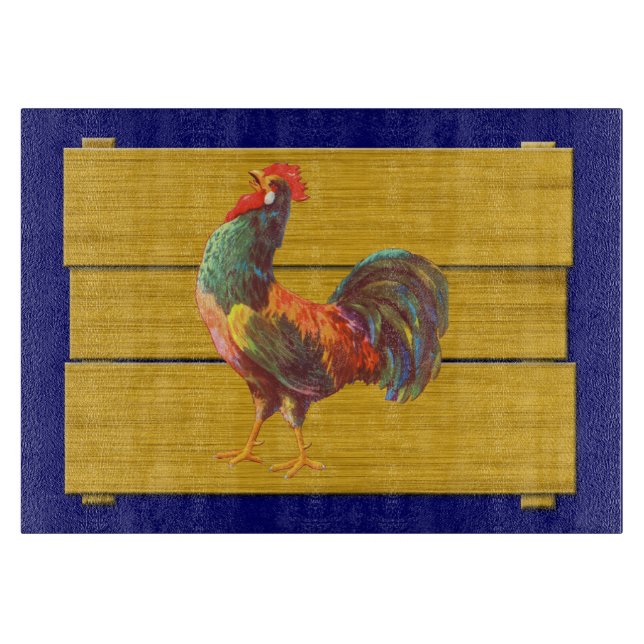 Retro Rooster Glass Cutting Board (Front)