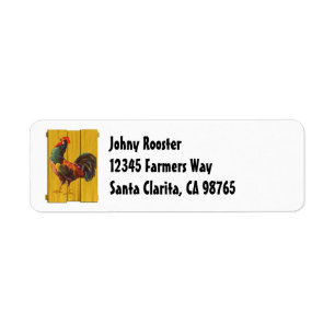 Retro Rooster on Faux Wood Return Address Label