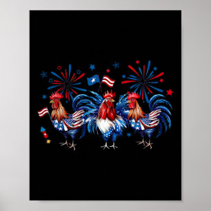 Retro Rooster Patriotic Usa Chickens Farm Animal 4 Poster