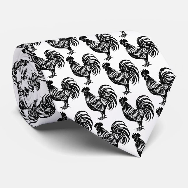 Retro Rooster Silhouette Farm   Tie (Rolled)