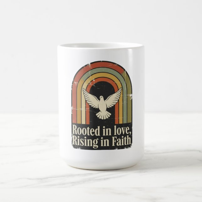 Retro rooted and rising faith design coffee mug (Center)