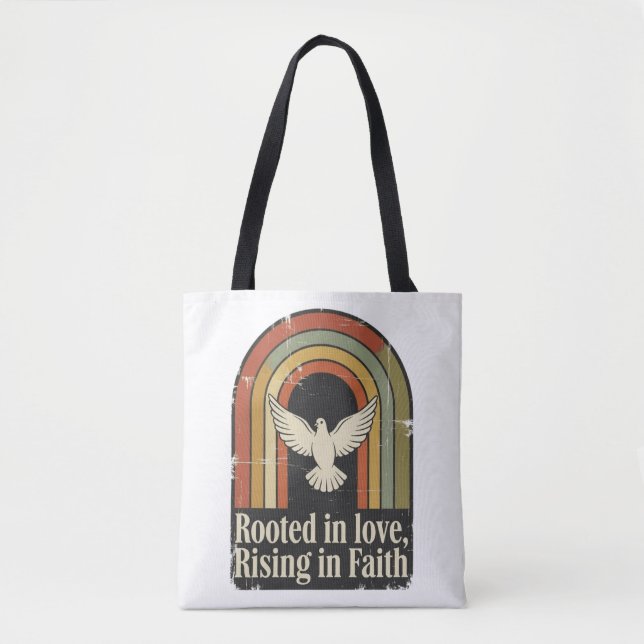 Retro rooted and rising faith design tote bag (Front)