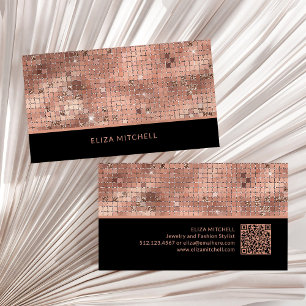 Retro Rose Gold Disco Ball Mirror   QR Code Business Card