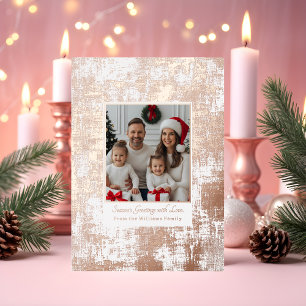 Retro Rose Gold Foil Christmas Card Pink Texture
