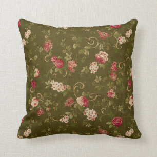 Retro rose & olive cushion