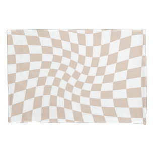 Retro Rose Sand Pink Pastel Warped Chequerboard Pillowcase