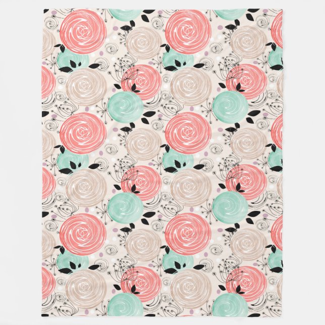 Retro, roses fleece blanket (Front)
