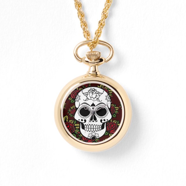 Retro roses sugar skull rockabilly cool Watch (Front)