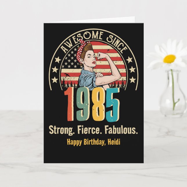 Retro Rosie Riveter Custom Birthday Card for Women (Small Plant)