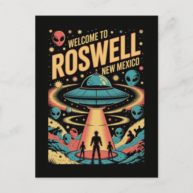 Retro Roswell New Mexico Alien UFO Postcard (Front)