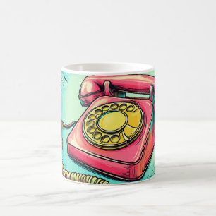 Retro Rotary Phone Pop Art Mug Colorful Vintage Te