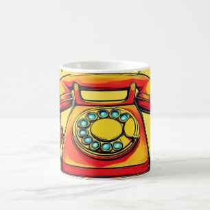 Retro Rotary Phone Pop Art Mug Colorful Vintage Te