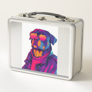 Retro Rottweiler � 80s Neon Vibe Dog Metal Lunch Box