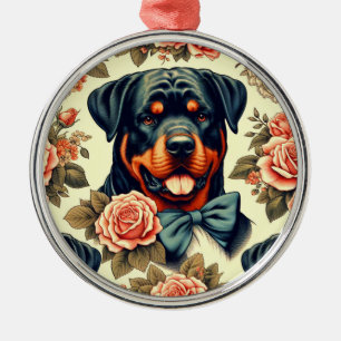 Retro Rottweiler Illustration Metal Tree Decoration