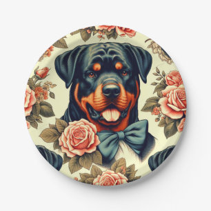 Retro Rottweiler Illustration Paper Plate