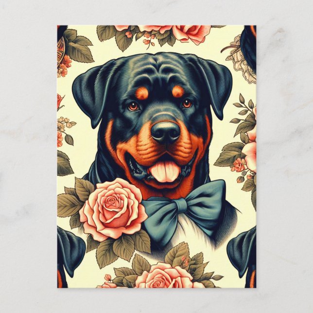Retro Rottweiler Illustration Postcard (Front)