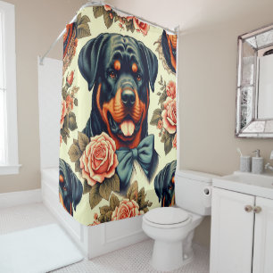 Retro Rottweiler Illustration Shower Curtain