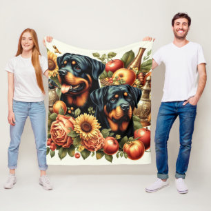 Retro Rottweiler Painting Fleece Blanket