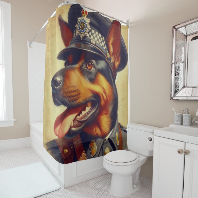 Retro Rottweiler Painting Shower Curtain (In Situ)