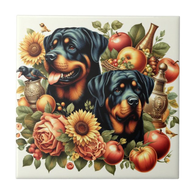 Retro Rottweiler Painting Tile (Front)