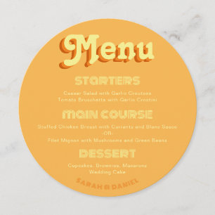 Retro Round Groovy 70s Orange Yellow Wedding Menu