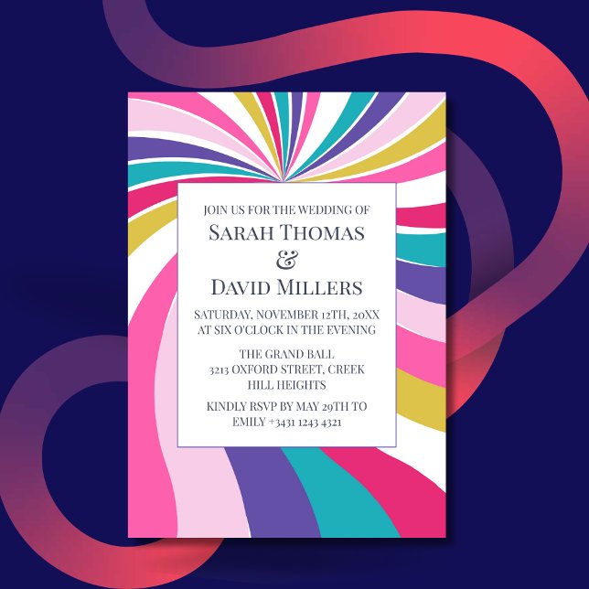 Retro Round Swirl Psychedelic Wedding Invitation (Creator Uploaded)