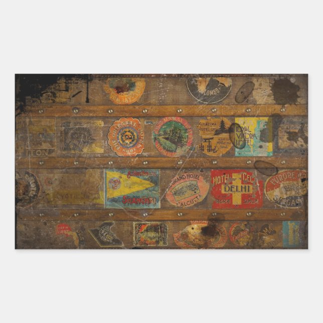 Retro Round the World Trunk Rectangular Sticker (Front)