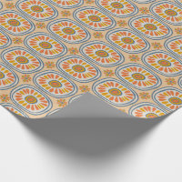 Retro Round Tiles Mexico Daisy Pattern Orange BLue