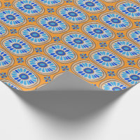 Retro Round Tiles Mexico Daisy Pattern Orange BLue