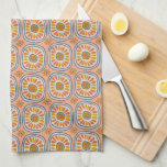 Retro Round Tiles Mexico Daisy Pattern Peach Tea Towel<br><div class="desc">Decorate your kitchen with this hand drawn retro round daisy tiles pattern towel. Makes a great housewarming or wedding gift! 
You can customise it and add text too.
Check my shop for lots more colours and patterns plus matching items for your home!</div>