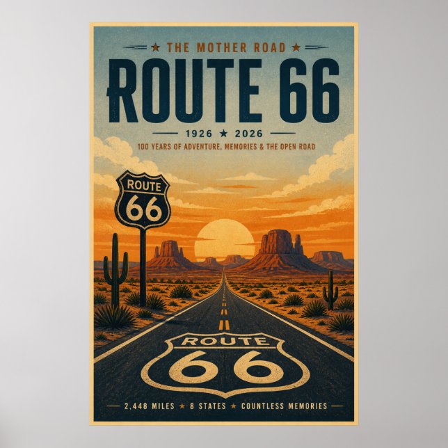 Retro Route 66 Centennial Desert Art Poster (Front)