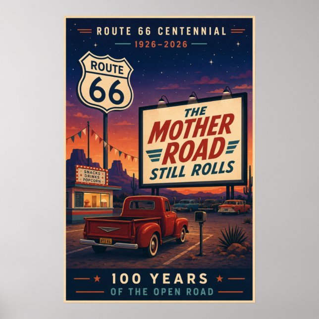 Retro Route 66 Centennial Drive In Poster (Front)