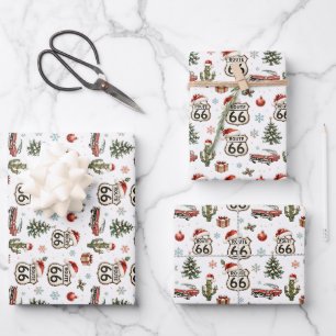 Retro Route 66 Christmas Gift Station Wrapping Paper Sheet