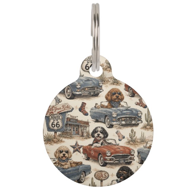 Retro Route 66 Dog Pet Tag (Front)