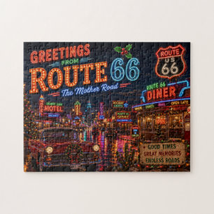 Retro Route 66 Holiday Neon Adventure Jigsaw Puzzle