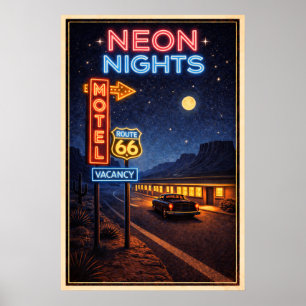 Retro Route 66 Neon Nights Art Poster