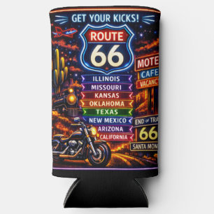 Retro Route 66 Neon Sign Interstate Road Trip Seltzer Can Cooler