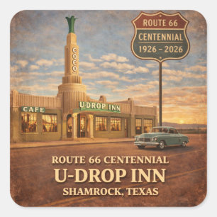 Retro Route 66 Shamrock Texas Roadside Decal Square Sticker