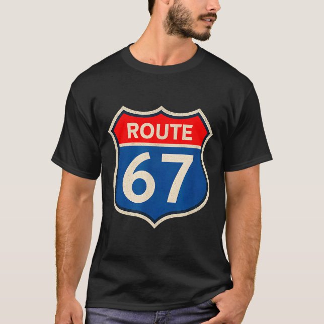 Retro Route 67 Meme Six Seven Aura Energy Number 6 T-Shirt (Front)