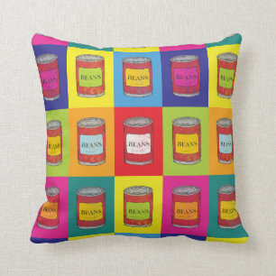 Retro Rows of Canned Baked Beans Popart Cushion