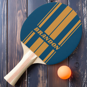 Retro Royal Gold Dual Board Stripes with Name Ping Pong Paddle