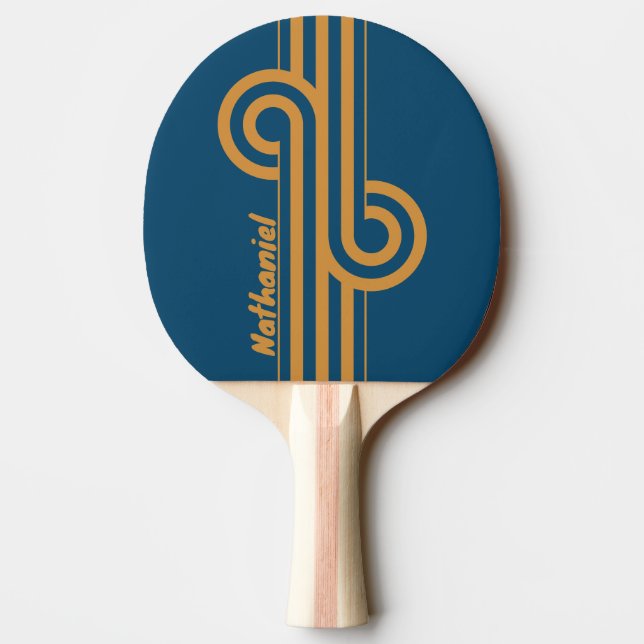 Retro Royal Gold Dual Stripe Loop with Name Ping Pong Paddle (Back)