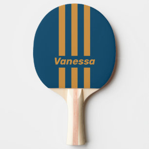 Retro Royal Gold Three Pin Stripes with Name Ping Pong Paddle