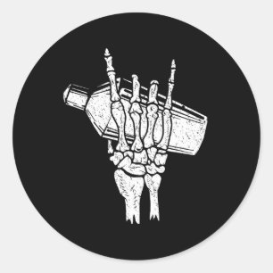 Retro Rtender Rock On Hand For Men Women Skeleton Classic Round Sticker