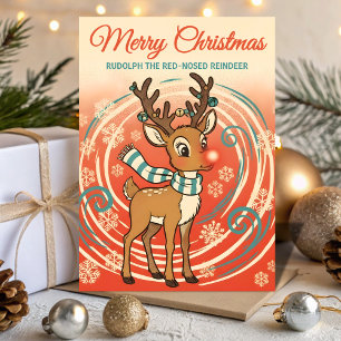 Retro Rudolph in a Blizzard Christmas Holiday Card